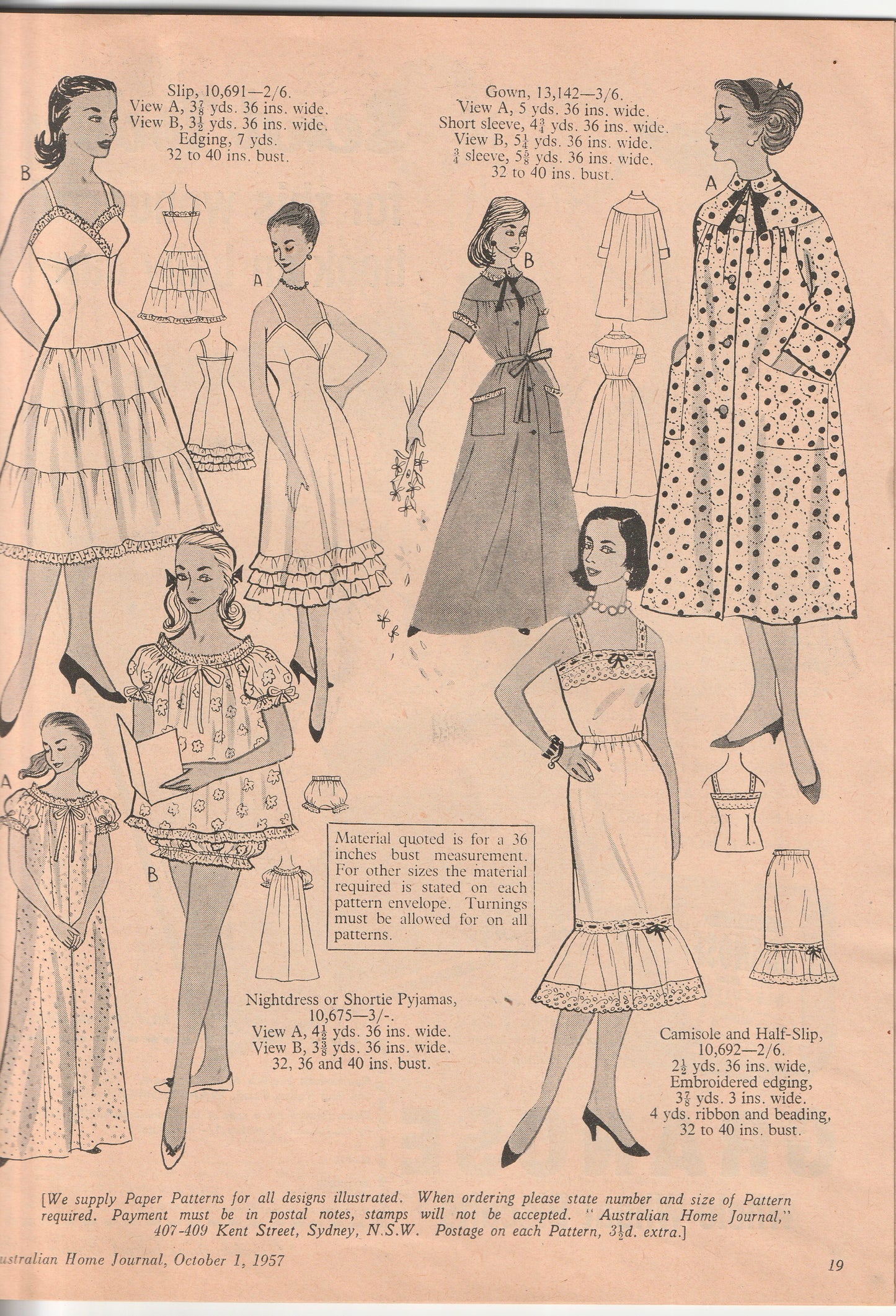 Australian Home Journal October 1957 Magazine with 2 Womens Full Skirt Dress & Toddler Girls Party Dress & Playsuit Factory Folded Paper Sewing Patterns Included