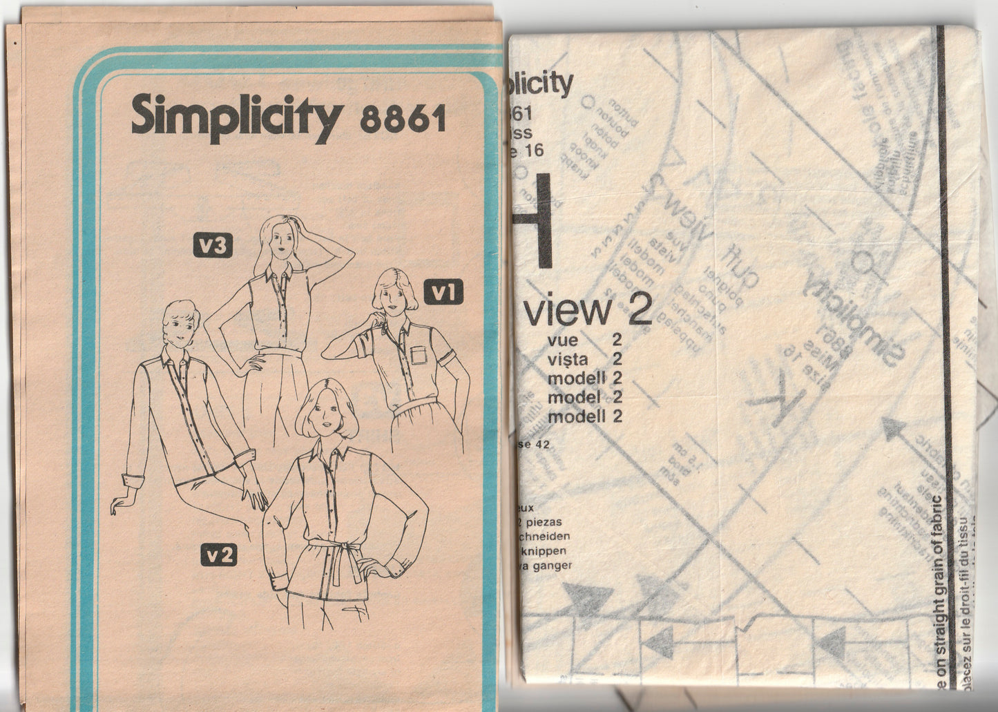 Simplicity 8861 Womens Classic Collared Shirts 1970s Vintage Paper Sewing Pattern Size 16 Bust 38 Inches