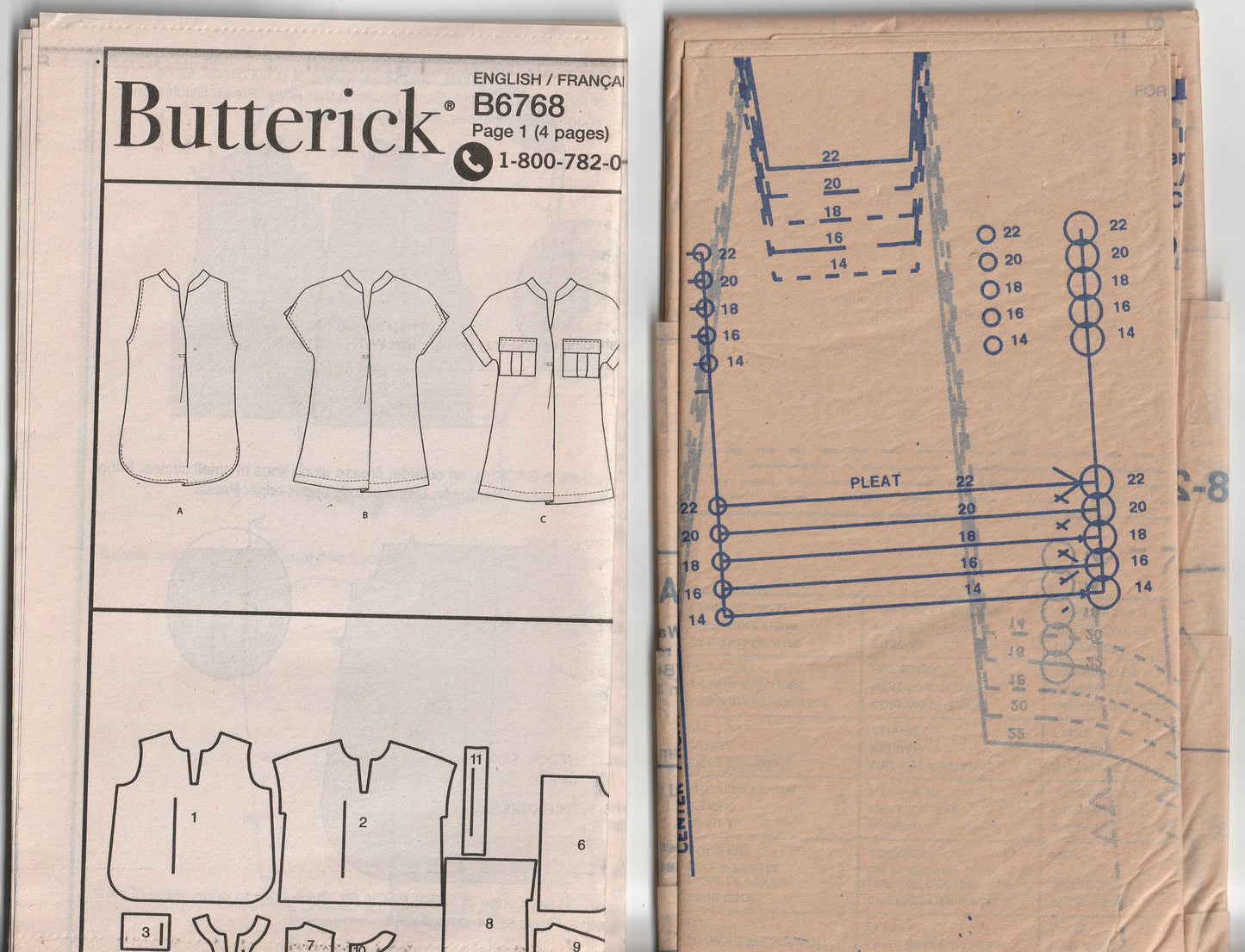Butterick 6768 Womens EASY Pullover Shirt Tops Paper Sewing Pattern Sizes 14 - 22 UNCUT Factory Folded