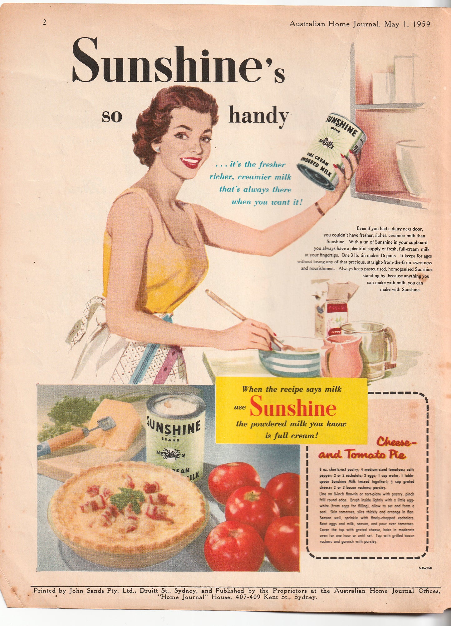 Australian Home Journal May 1959 Magazine with Womens Fitted Sheath Dress Nightgown & 2 Toddler Girls Dresses Factory Folded Paper Sewing Patterns Included