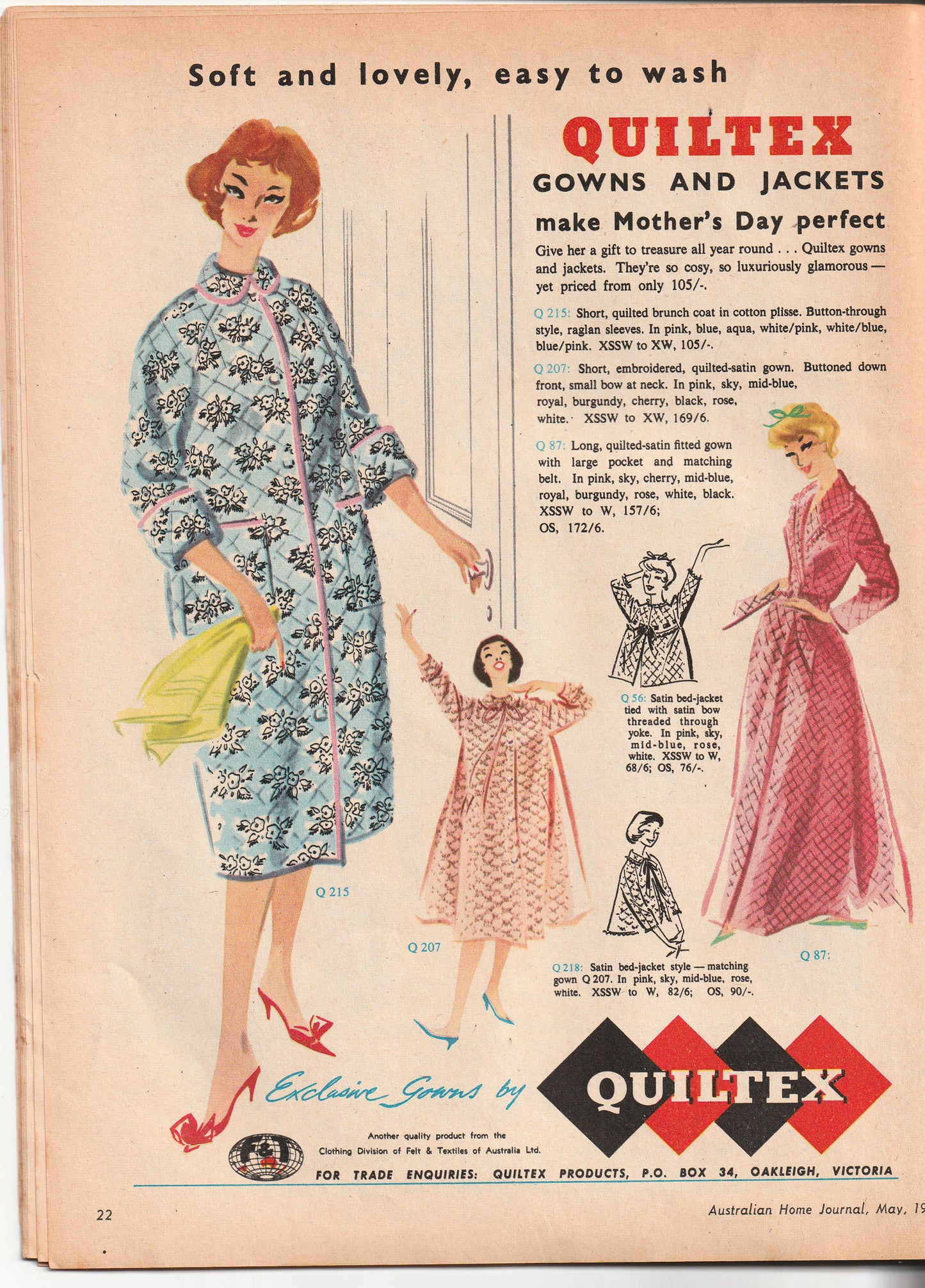 Australian Home Journal May 1959 Magazine with Womens Fitted Sheath Dress Nightgown & 2 Toddler Girls Dresses Factory Folded Paper Sewing Patterns Included