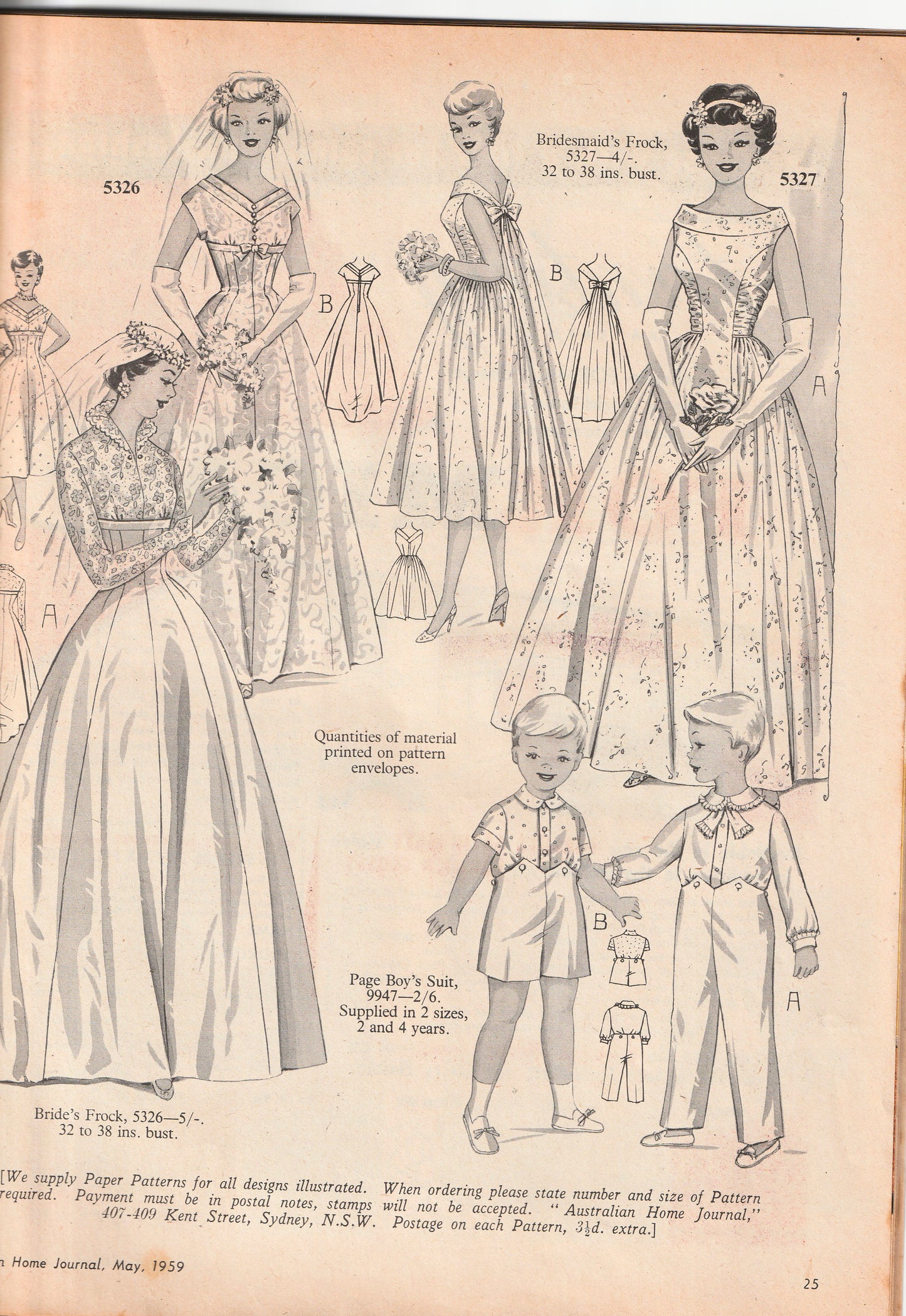 Australian Home Journal May 1959 Magazine with Womens Fitted Sheath Dress Nightgown & 2 Toddler Girls Dresses Factory Folded Paper Sewing Patterns Included