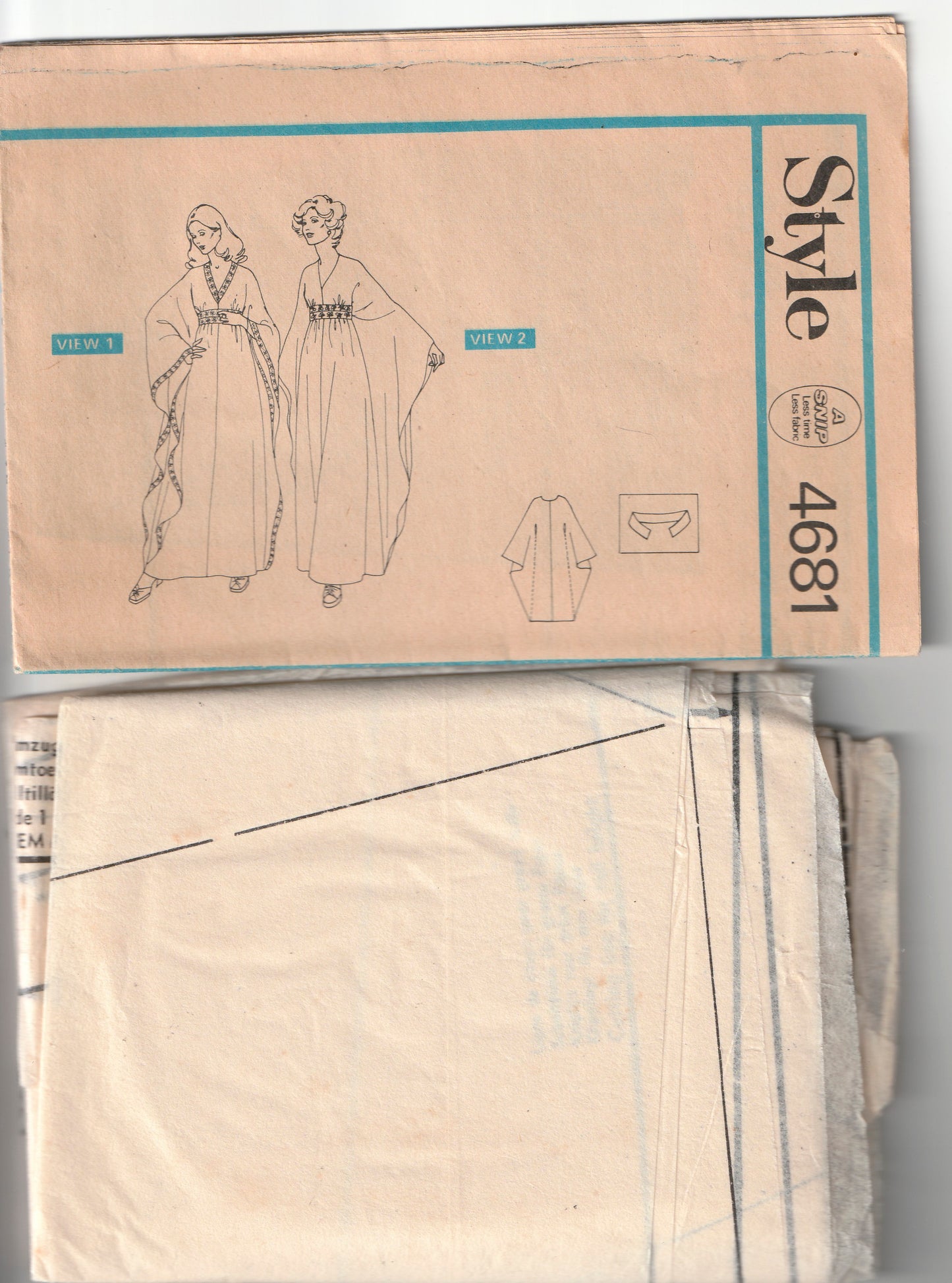 Style 4681 Womens EASY Caftan Dress 1970s Vintage Paper Sewing Pattern Size MEDIUM 12-14 Bust 34-36 Inches