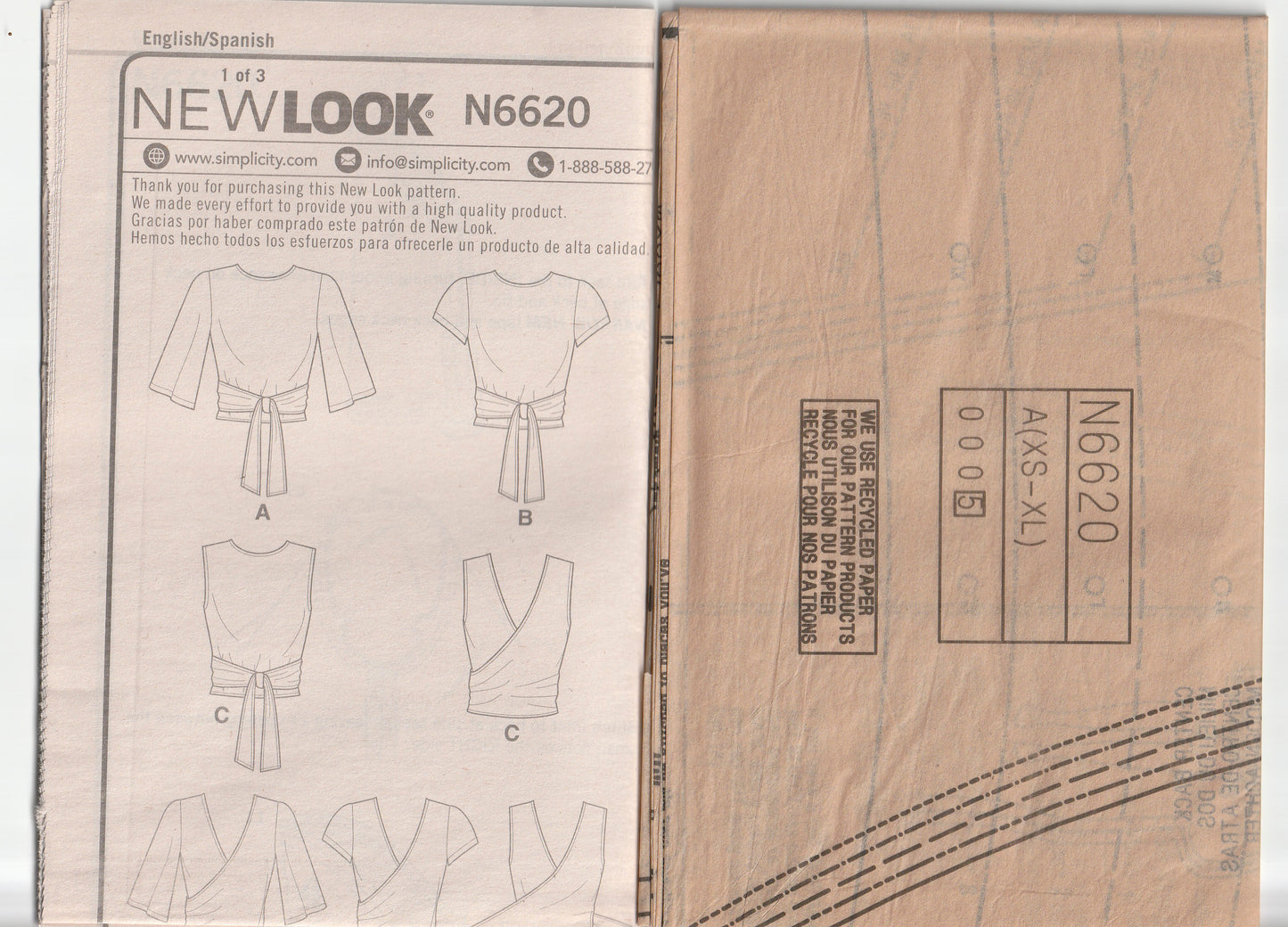 New Look 6620 Womens EASY Wrap Tops Out Of Print Paper Sewing Pattern Size 6 - 24 UNCUT Factory Folded