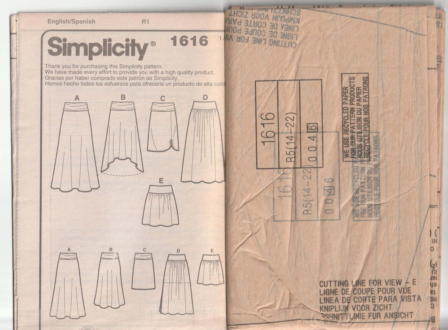 Simplicity 1616 Womens EASY Stretch Knit Yoked Skirts Out Of Print Paper Sewing Pattern Size 14 - 22 UNCUT Factory Folded