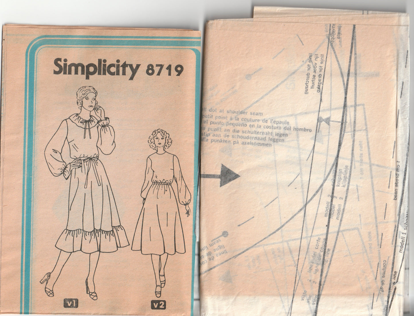Simplicity 8719 Womens Blouson Dress with Optional Ruffles 1970s Vintage Paper Sewing Pattern Size 14 Bust 36 inches