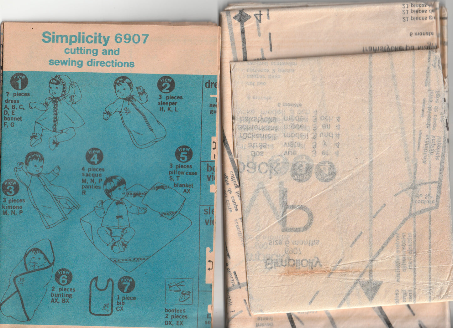 Simplicity 6907 Baby Layette 1970s Vintage Paper Sewing Pattern Size 6 Months