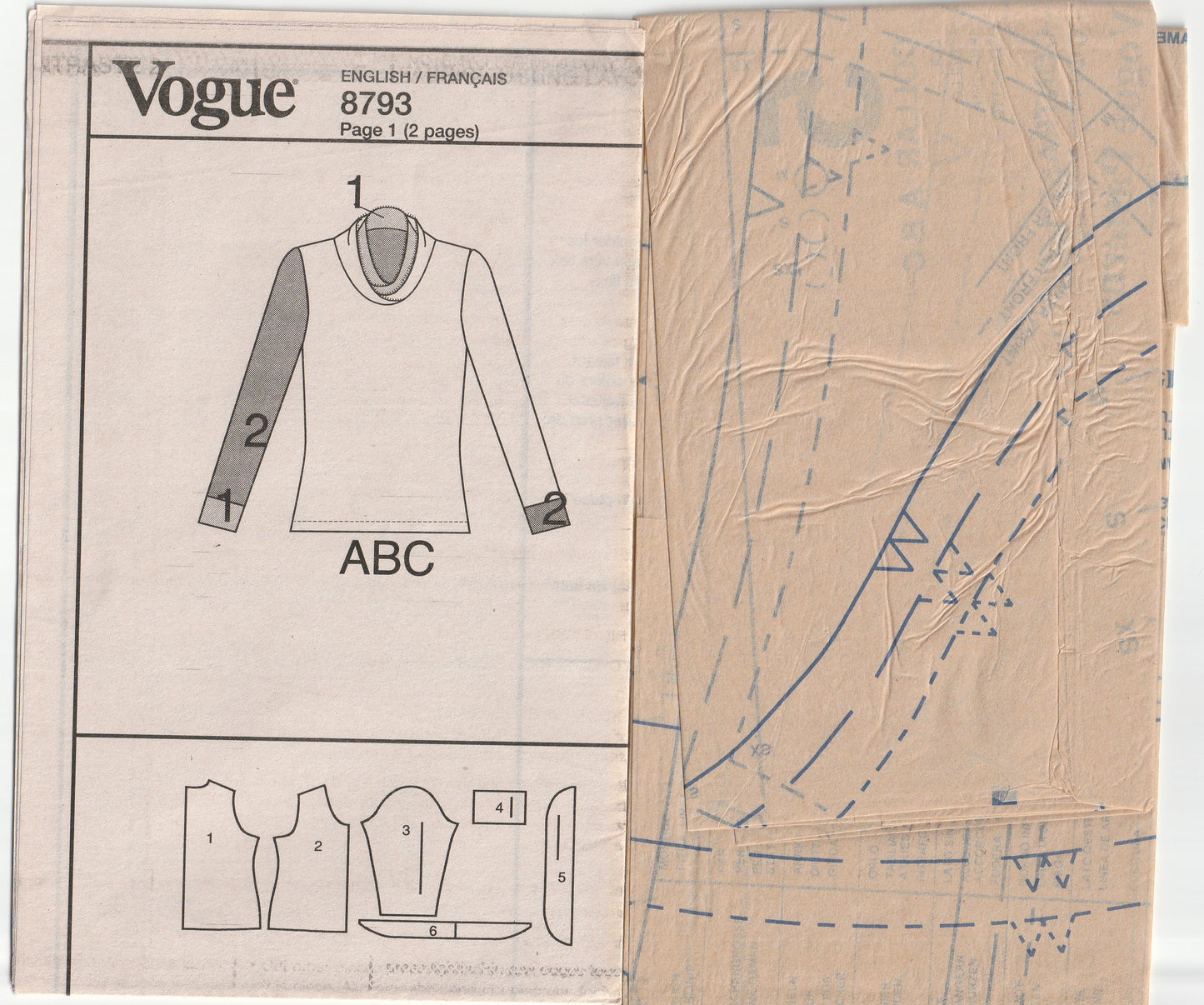 Vogue Designer Original 8793 KATHERINE TILTON Womens Colour Blocked Stretch Tops Out Of Print Paper Sewing Pattern Size 4 - 14 UNCUT Factory Folded