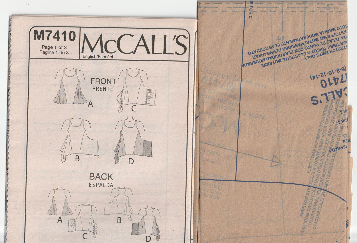 McCall's 7410 Womens Pullover Stretch Knit Panelled Flared Hem Tops Out Of Print Paper Sewing Pattern Sizes 6 - 14 UNCUT Factory Folded