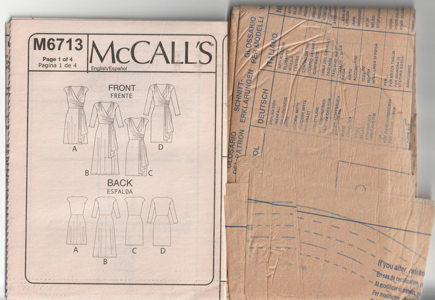 McCall's 6713 Womens 2 Way Stretch Knit Mock Wrap Dresses Out Of Print Paper Sewing Pattern Size 8 - 16 UNCUT Factory Folded