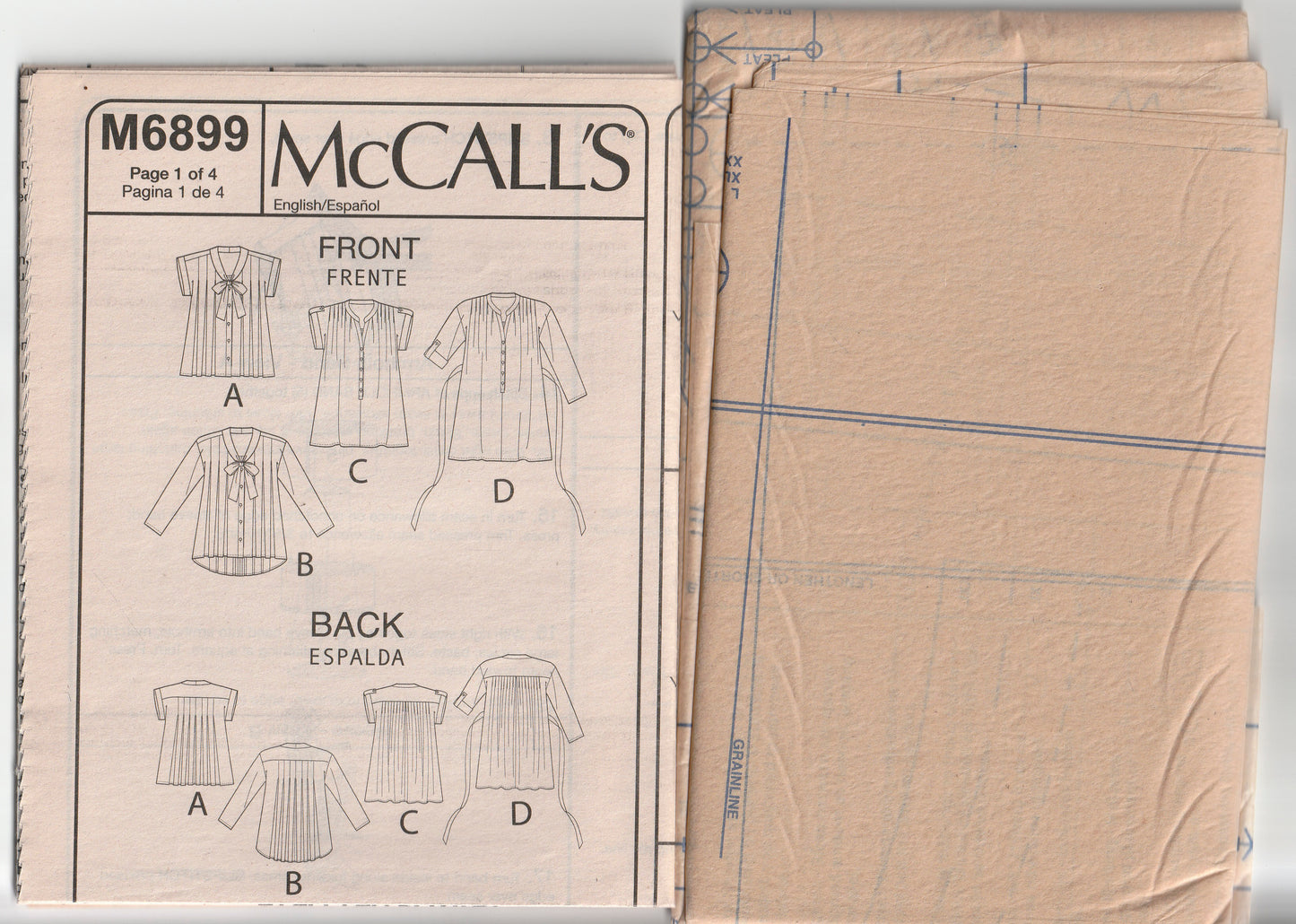 McCall's 6899 Womens Pullover Pleated Yoked Smock Tops & Tunics Out Of Print Paper Sewing Pattern Sizes L - XXL UNCUT Factory Folded