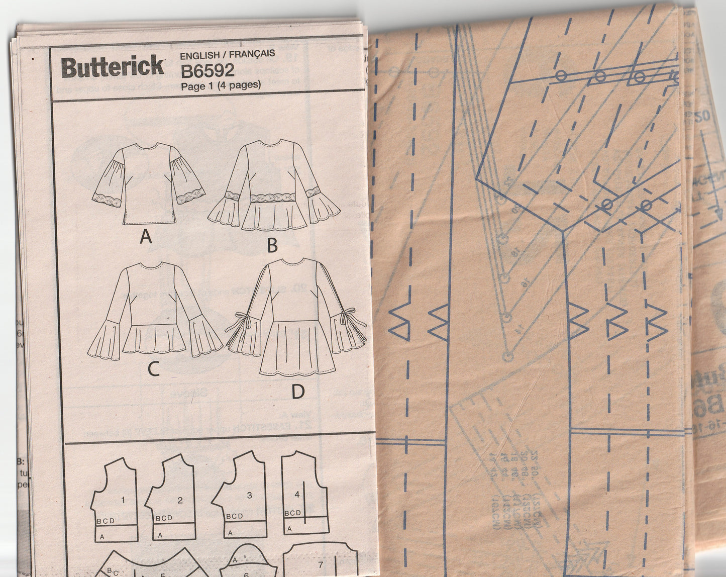 Butterick 6592 Womens Pullover Tops with Sleeve & Hem Variations Out Of Print Paper Sewing Pattern Sizes 14 - 22 UNCUT Factory Folded