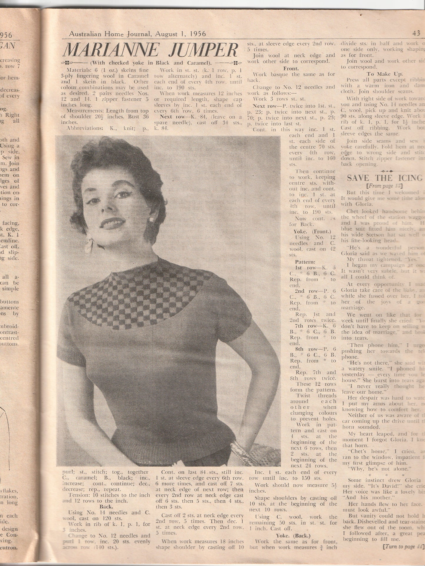 Australian Home Journal August 1956 Magazine with Womens Full Skirt Dress & Sheath Dress & Baby Girls Dresses Factory Folded Paper Sewing Patterns Included