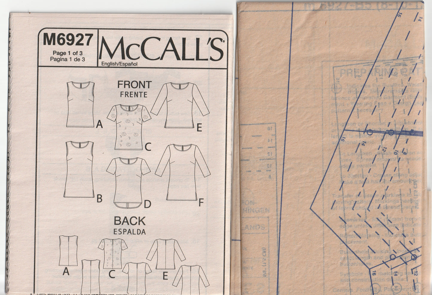 McCall's 6927 Womens EASY pullover Tops with Bias Neckline Facings Out Of Print Paper Sewing Pattern Size 8 - 16 UNCUT Factory Folded