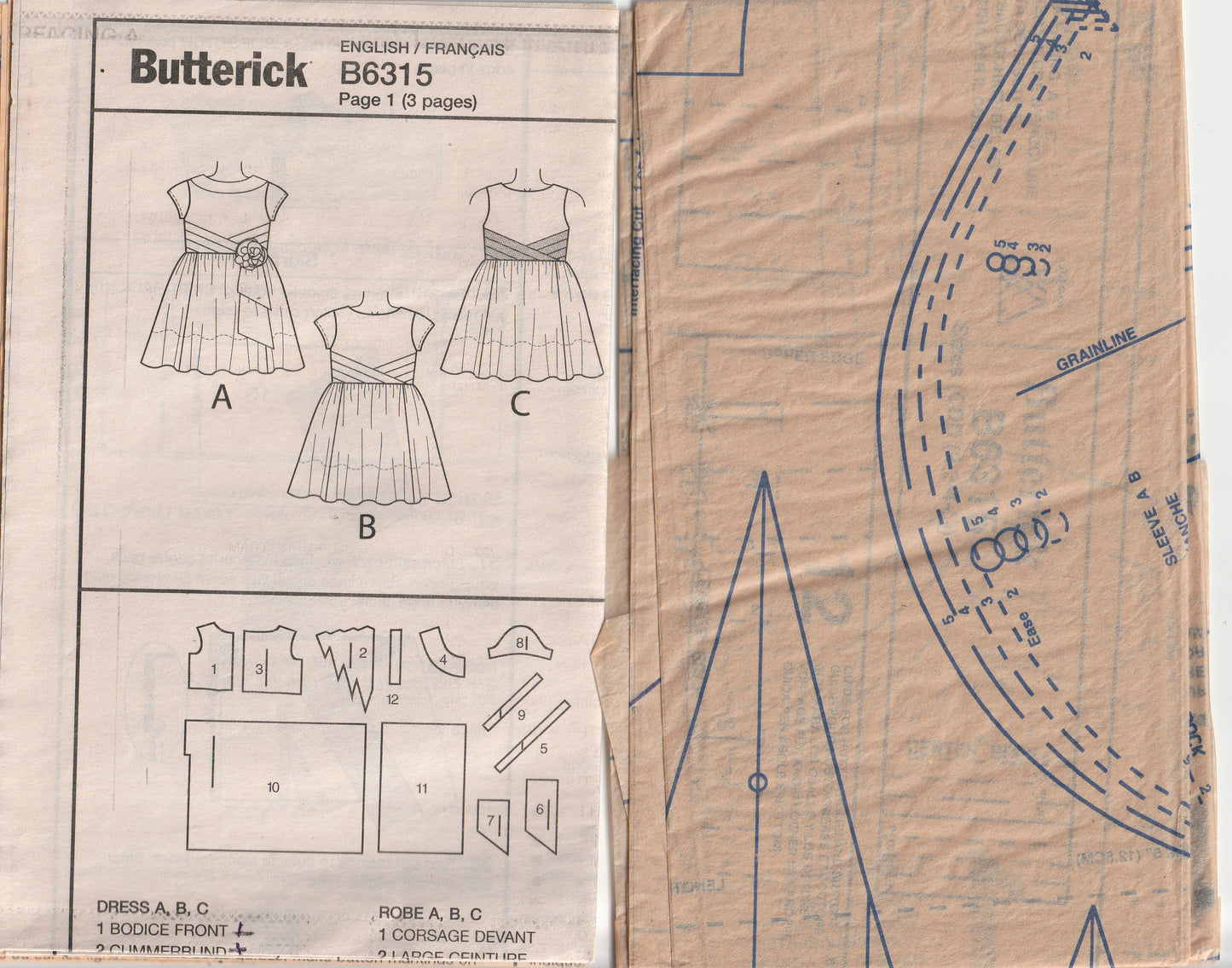 Butterick 6315 Girls Retro 1960s Style Full Skirt Party Dress with Pleated Cummerbund Out Of Print Paper Sewing Pattern Size 2 - 5 UNCUT Factory Folded