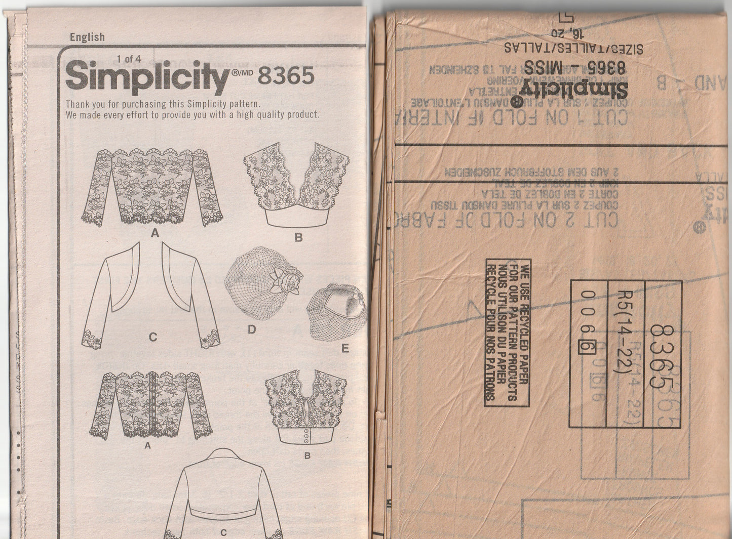 Simplicity 8365 ANDREA SCHEWE Womens Evening Cover Ups Fascinator & Hat Out Of Print Paper Sewing Pattern Size 6 - 14 or 14 - 22 UNCUT Factory Folded