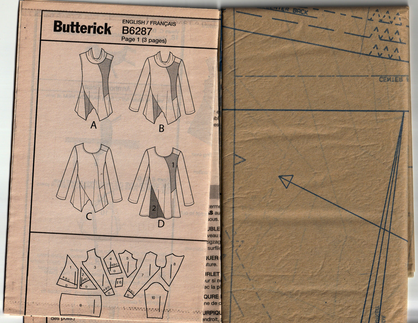 Butterick 6287 Womens Stretch Knit Pullover Tunic Tops with Shoulder Yoke & Seam Detail Out Of Print Paper Sewing Pattern Sizes L-XXL UNCUT Factory Folded