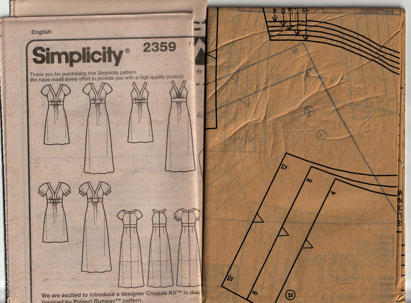 Simplicity 2359 PROJECT RUNWAY Womens Midriff Band Dresses Out Of Print Paper Sewing Pattern Size 4 - 12 UNCUT Factory Folded