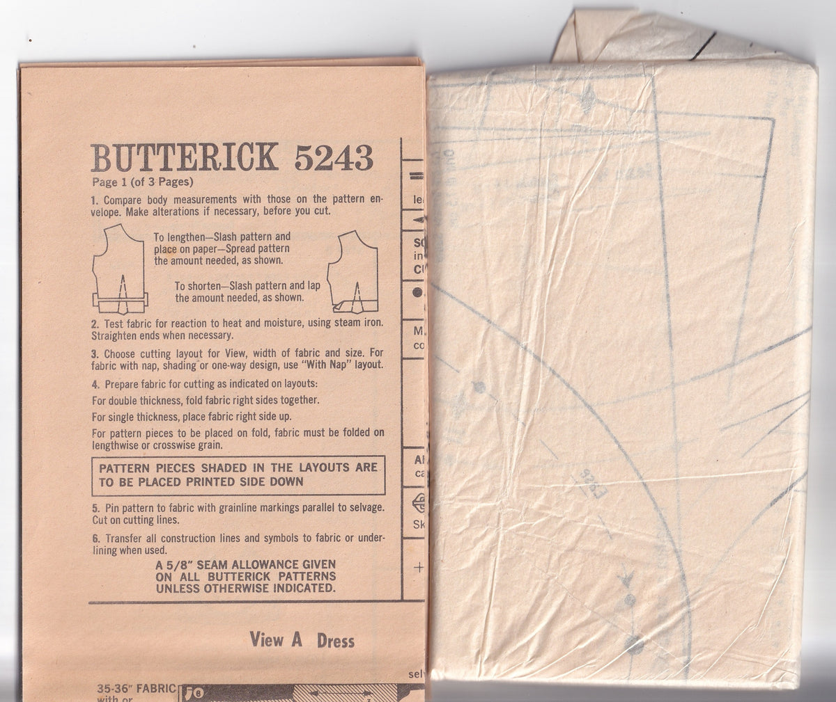 Butterick 5243 Womens Round Yoked Shift Dress 1960s Vintage Paper Sewing Pattern Size 12 Bust 34 inches