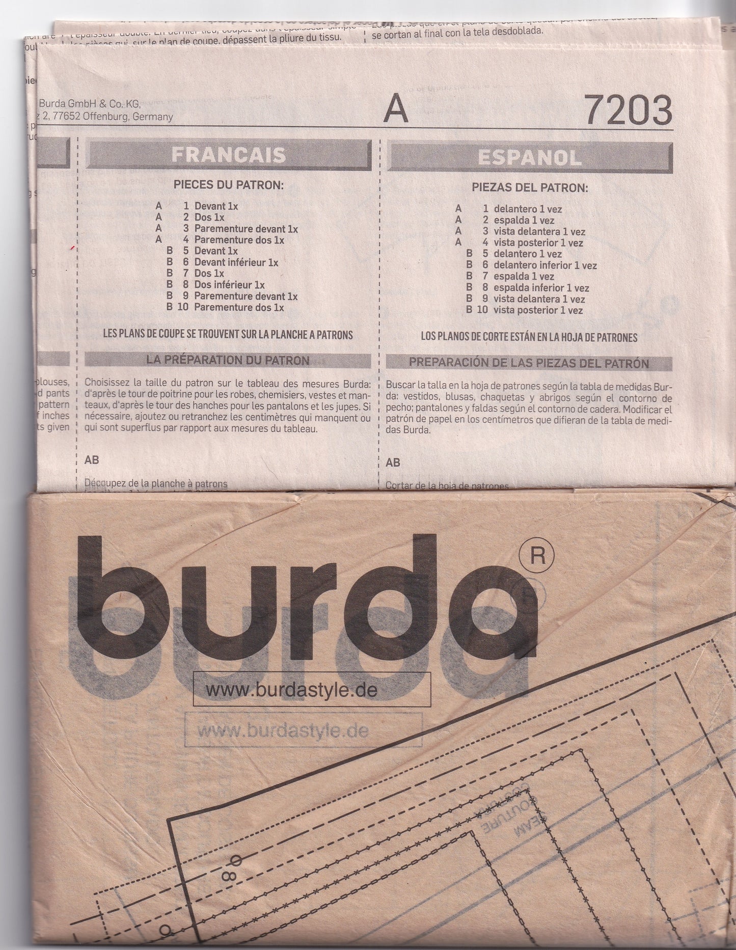 Burda Style 7203 Womens Pullover Dolman Sleeved Dress & Top Out Of Print Sewing Pattern Sizes 10 - 22 UNCUT Factory Folded