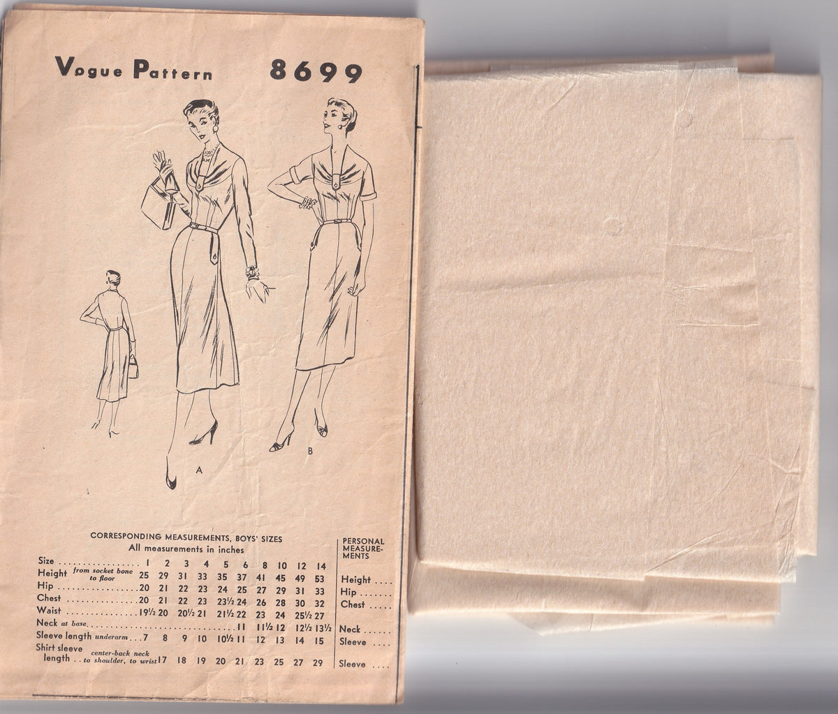 Vogue 8699 Womens Evening Dress with Pleated Neckline 1950s Vintage Paper Sewing Pattern Bust 36 Inches