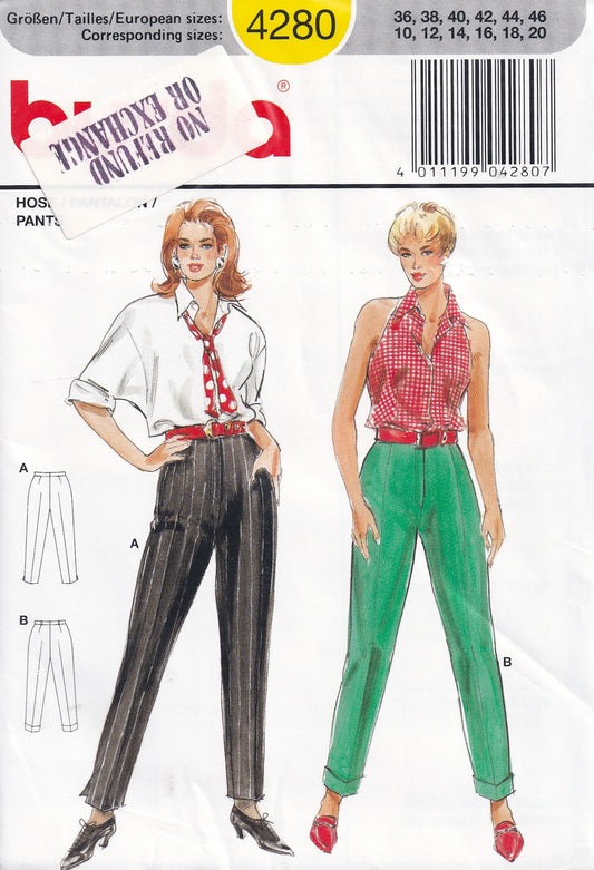 Burda 4280 Womens Easy Fitted Pants 1980s Vintage Sewing Pattern Sizes 10 - 20 UNCUT Factory Folded