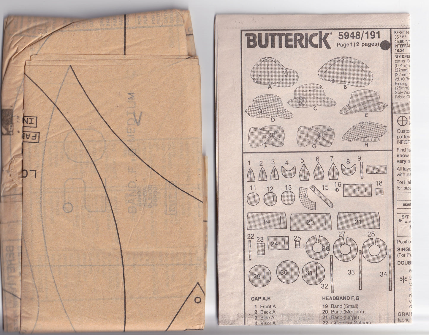 Butterick 5948 Womens Summer Hats in 13 Styles 1990s Vintage Sewing Pattern UNCUT Factory Folded