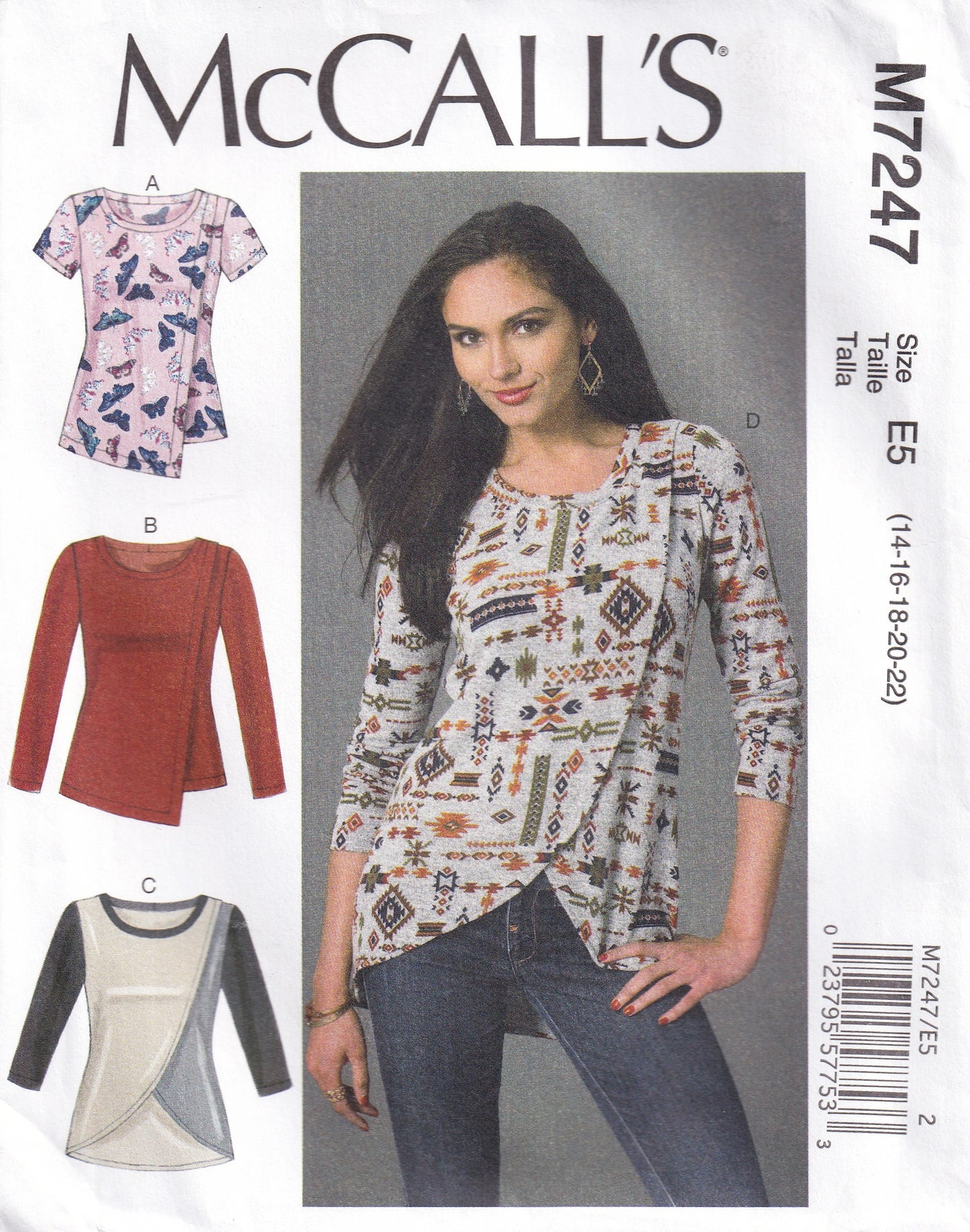 McCall's 7247 Womens Asymmetric Stretch Knit Tops Out Of Print Sewing Pattern Size 14 - 22 UNCUT Factory Folded