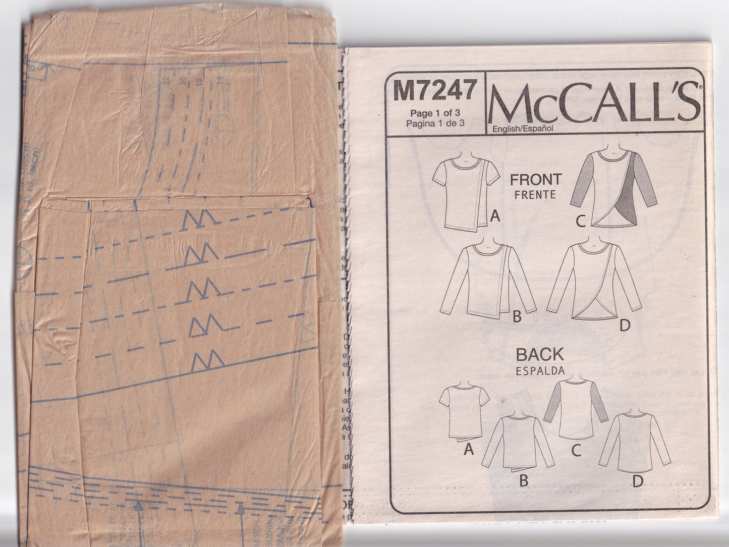 McCall's 7247 Womens Asymmetric Stretch Knit Tops Out Of Print Sewing Pattern Size 14 - 22 UNCUT Factory Folded