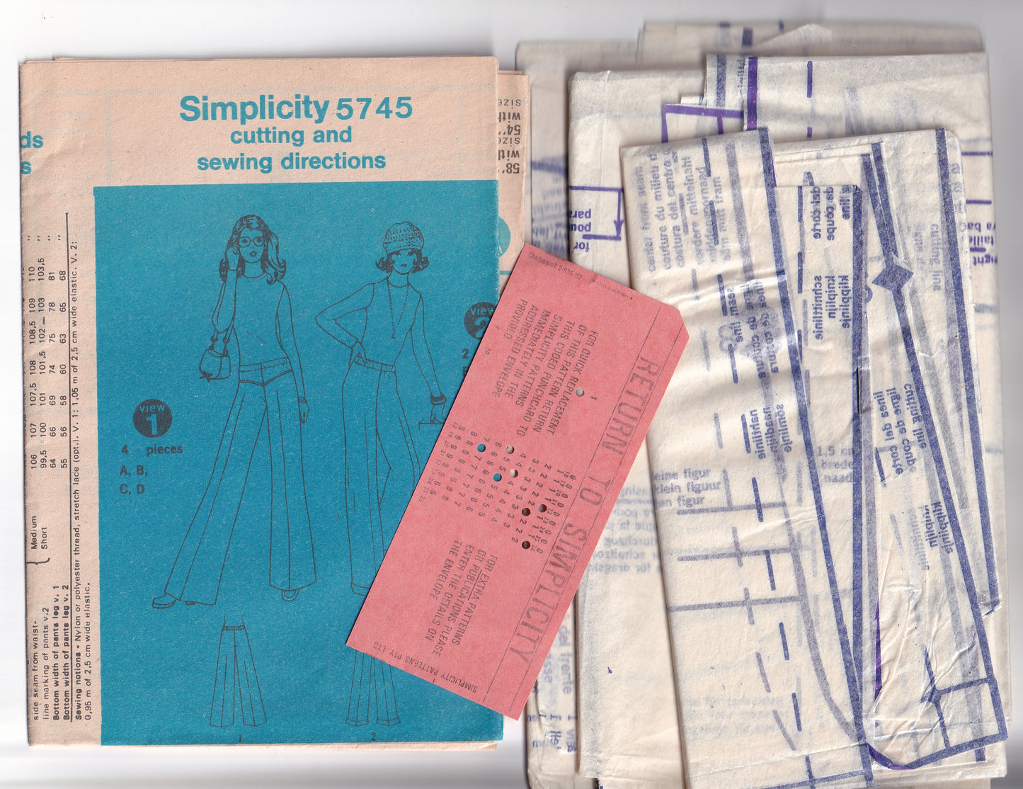 Simplicity 5745 Womens Stretch Knit Pants & Wide Leg Hip Hugger Flares in Short Regular or Tall 1970s Vintage Paper Sewing Pattern Size 12 Waist 26.5 Inches