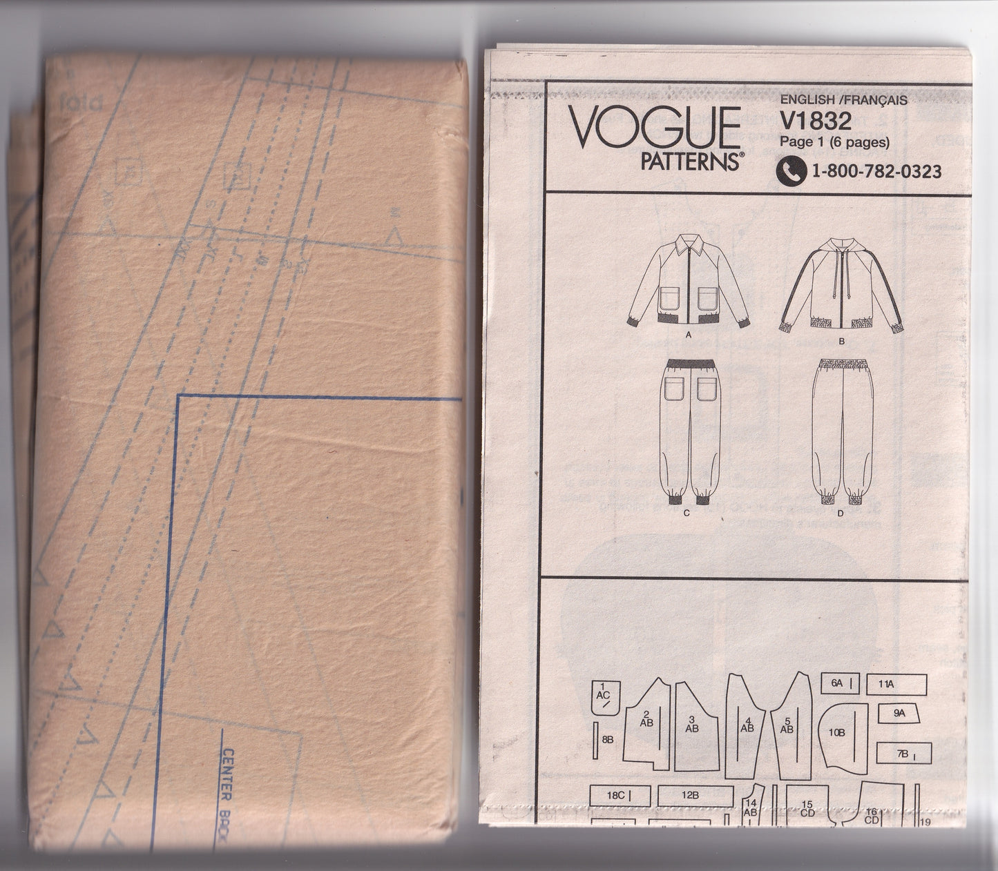 Vogue 1832 Womens Stretch Knit Casual Zip Front Jacket & Pants Out Of Print Paper Sewing Pattern Size XS - XXL UNCUT Factory Folded