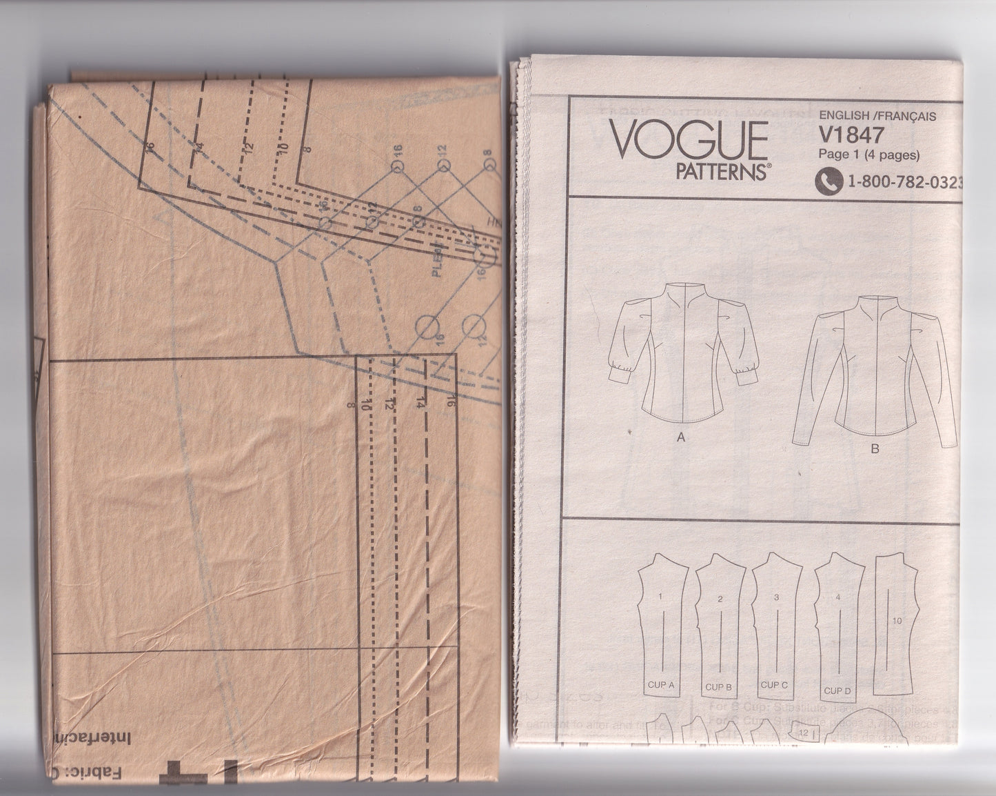 Vogue 1847 Womens CUSTOM FIT Funnel Neck Evening Blouse with Statement Sleeves Out Of Print Paper Sewing Pattern Size 8 - 16 UNCUT Factory Folded