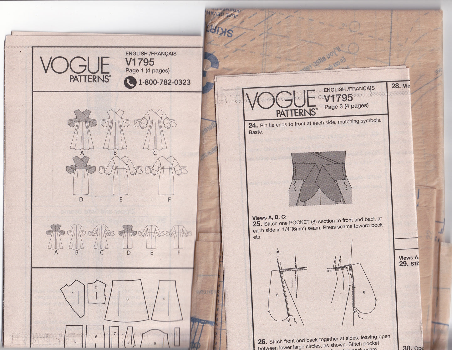 Vogue 1795 Womens Fit & Flared Dress with Crossover Bodice & Front Ties Out Of Print Paper Sewing Pattern Size 14 - 22 UNCUT Factory Folded