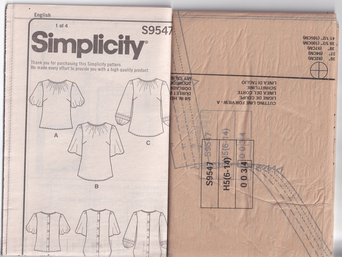 Simplicity 9547 Womens Tops & Tunics with Gathered Neckline Out Of Print Paper Sewing Pattern Size 6 - 14 UNCUT Factory Folded