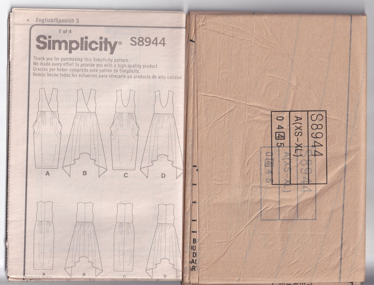 Simplicity 8944 Womens Artful Jumper Dress with Pockets Out Of Print Paper Sewing Pattern Sizes XS - XL UNCUT Factory Folded