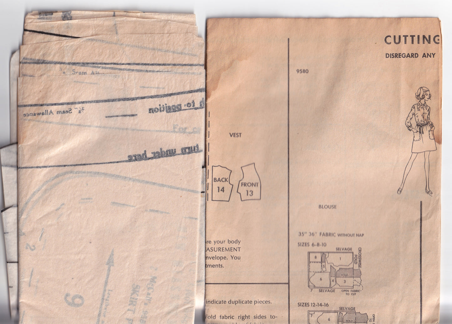 McCall's 9580 Womens Wide Collar Blouse Bolero Vest & Skirt 1960s Vintage Sewing Pattern Size 10 Bust 32.5 Inches