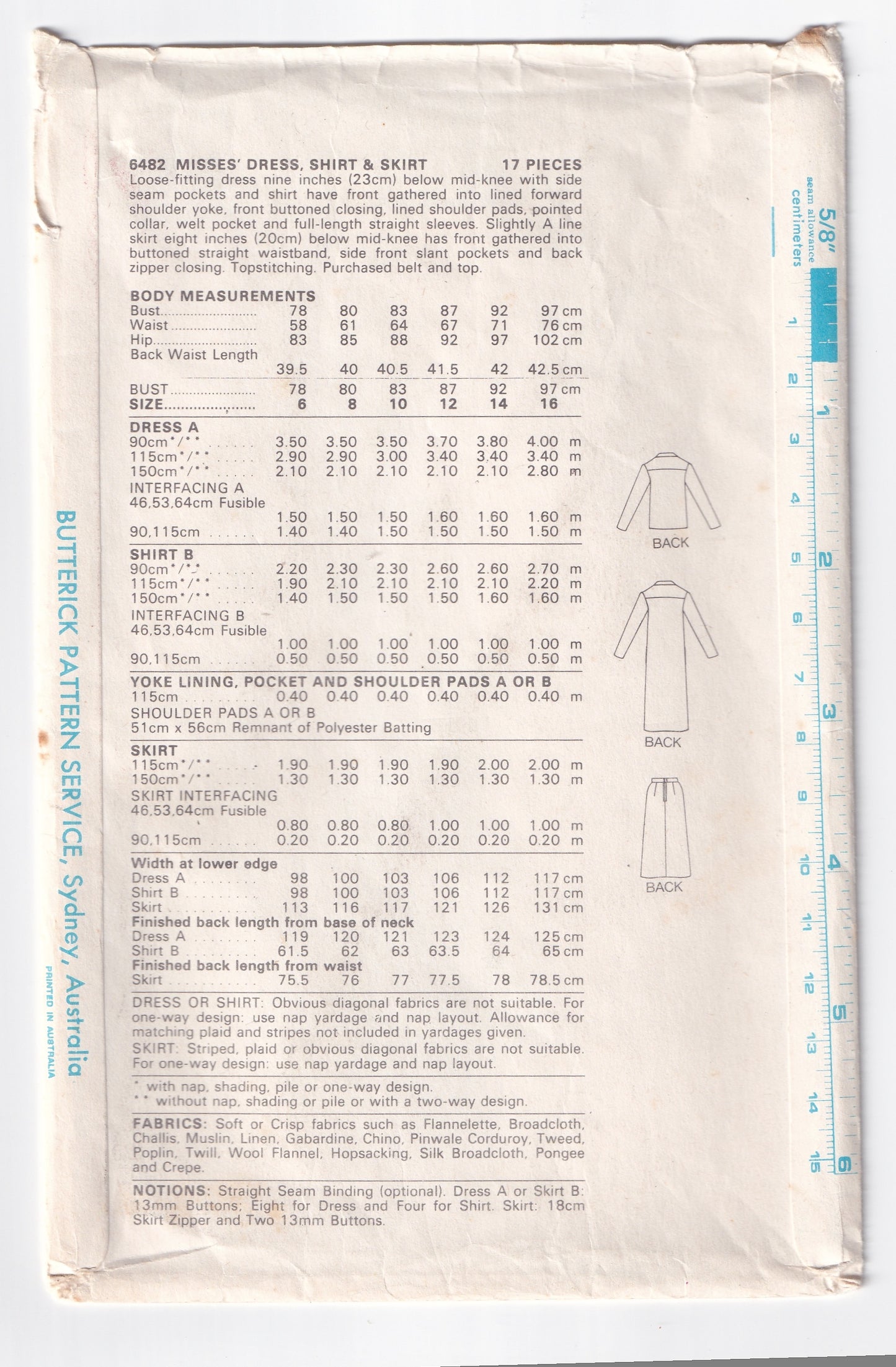 Butterick 6482 Nicole Miller/ PJ Walsh Womens Slim Shirtdress Shirt & Skirt 1970s Vintage Sewing Pattern Size 12 Bust 34 Inches UNCUT Factory Folded