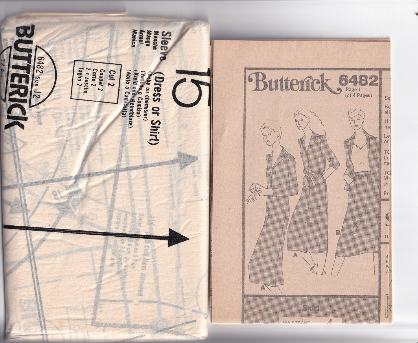 Butterick 6482 Nicole Miller/ PJ Walsh Womens Slim Shirtdress Shirt & Skirt 1970s Vintage Sewing Pattern Size 12 Bust 34 Inches UNCUT Factory Folded