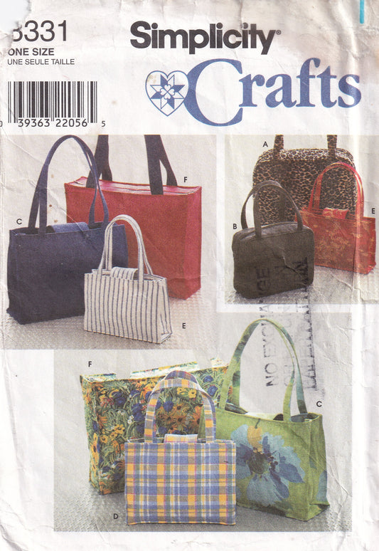 Simplicity 8331 Womens Shopping Beach Tote Bags Out Of Print Paper Sewing Pattern UNCUT Factory Folded
