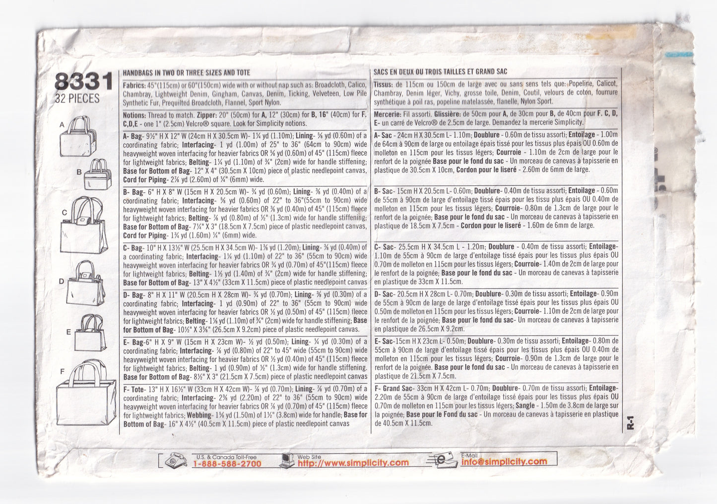 Simplicity 8331 Womens Shopping Beach Tote Bags Out Of Print Paper Sewing Pattern UNCUT Factory Folded