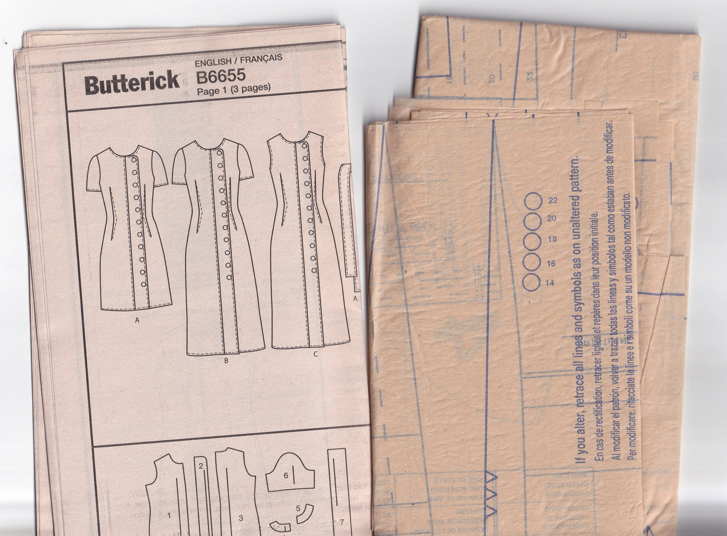 Butterick 6655 Womens Asymmetric Buttoned Dress & Sash Out Of Print Paper Sewing Pattern Sizes 14 - 22 UNCUT Factory Folded