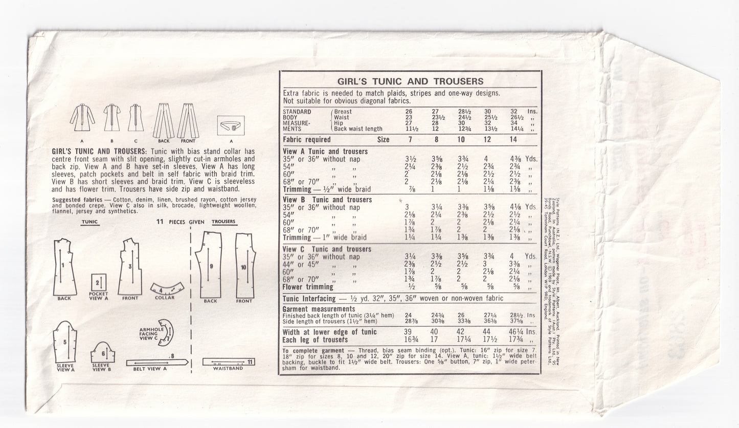 Style 2863 Girls RETRO Longline Tunic & Pants 1960s Vintage Paper Sewing Pattern Size 8
