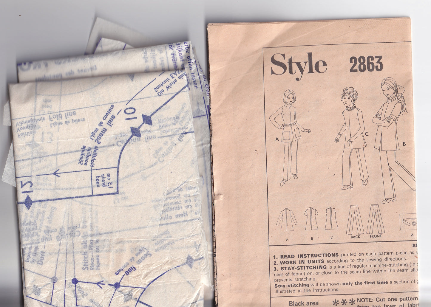 Style 2863 Girls RETRO Longline Tunic & Pants 1960s Vintage Paper Sewing Pattern Size 8