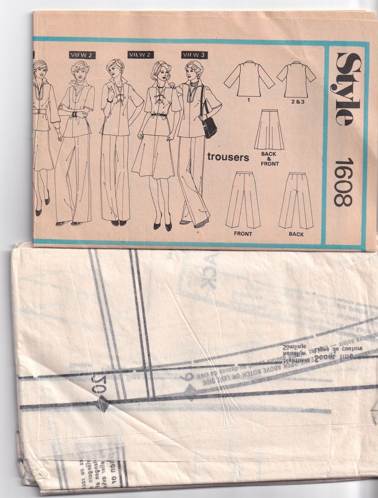 Style 1608 Womens Caftan-Top Skirt & Wide Leg Pants 1970s Vintage Paper Sewing Pattern Size 12 Bust 34 inches