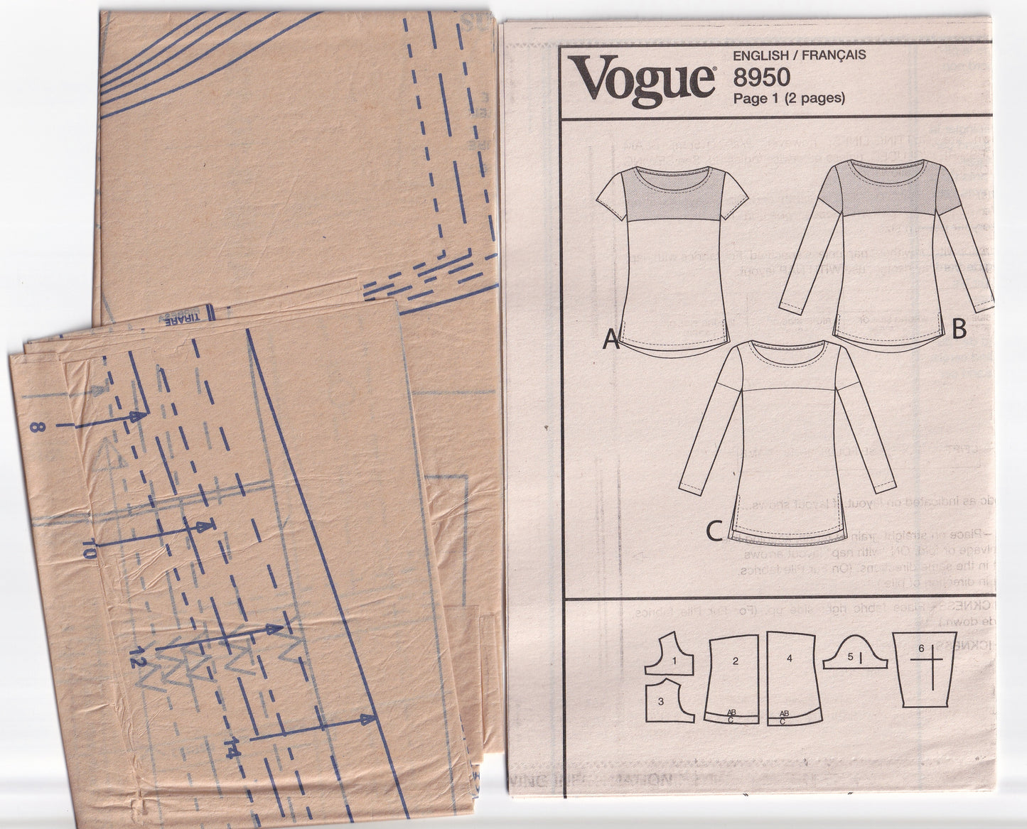 Very Easy Vogue 8950 Womens 2 Way Stretch Knit Yoked Pullover Tunic Tops Out Of Print Paper Sewing Pattern Sizes 6 - 14 UNCUT Factory Folded