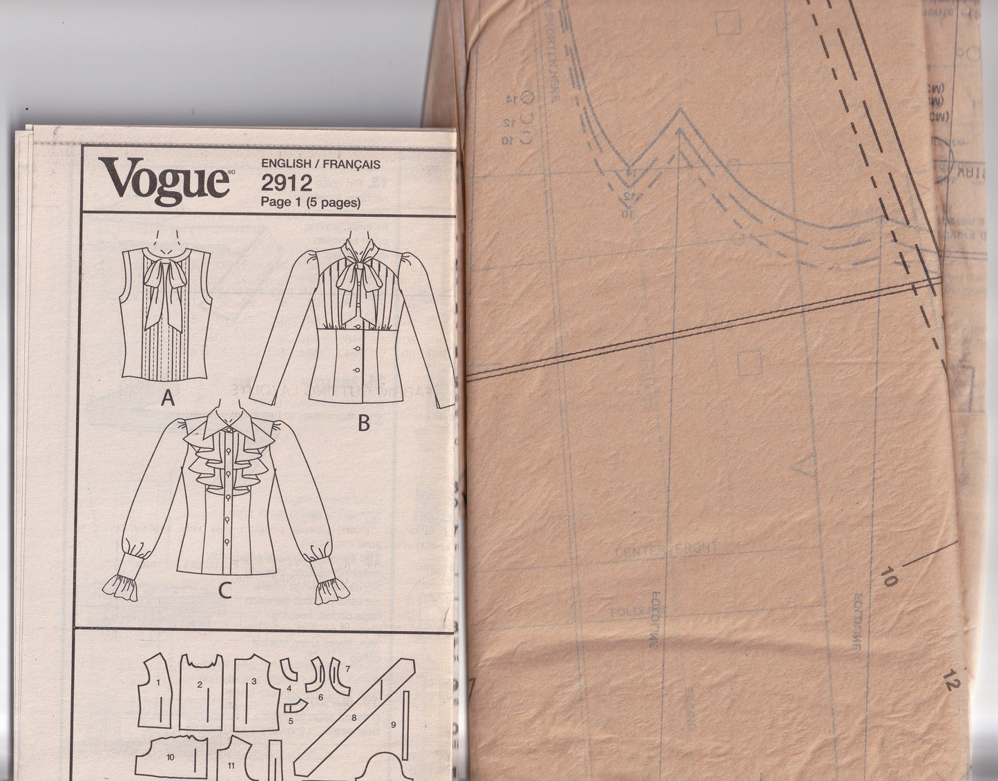 Vogue American Designer 2912 ANNA SUI Womens Neck Ruffled Blouses in 3 Styles Out Of Print Paper Sewing Pattern Size 10 - 14 UNCUT Factory Folded