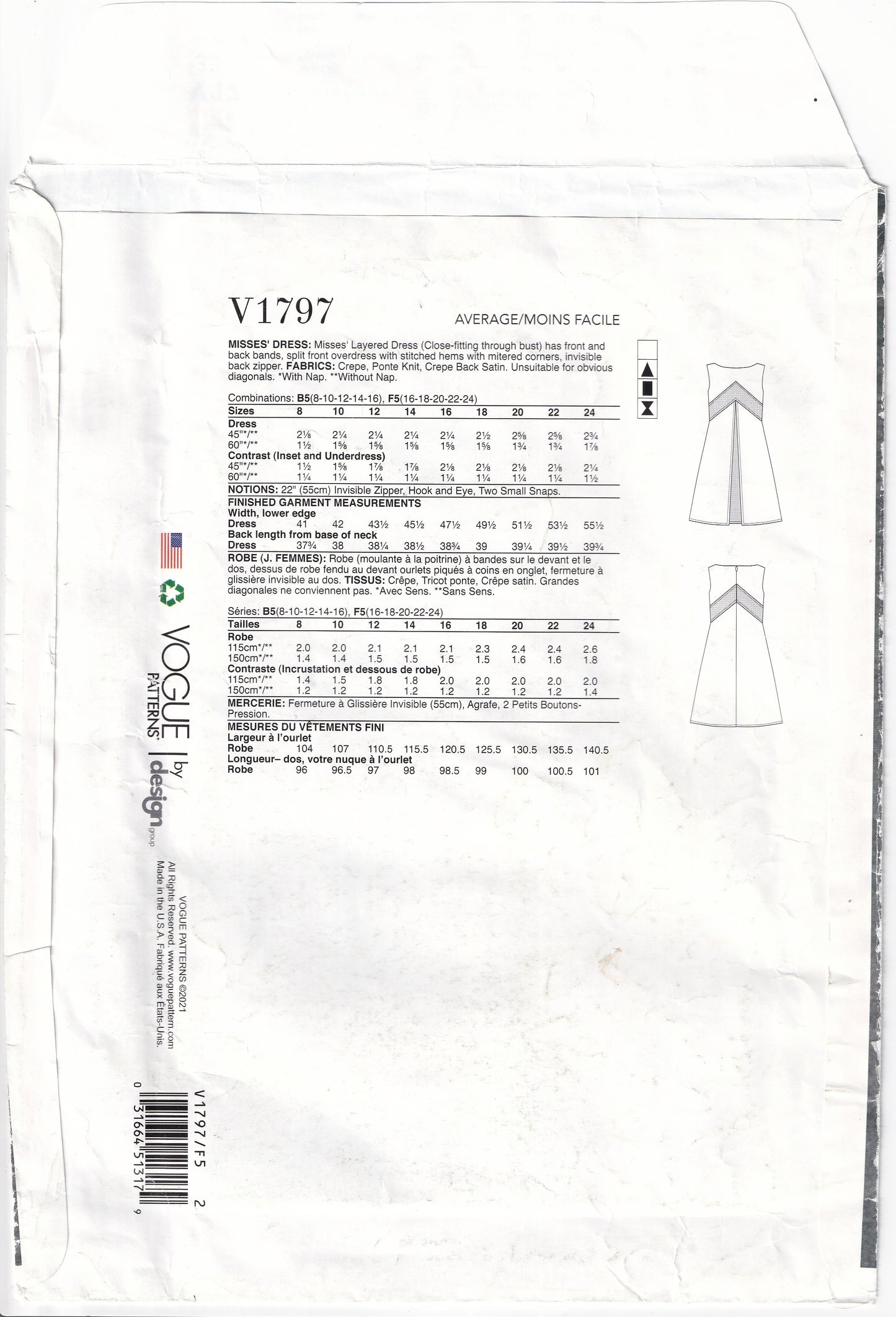 Vogue American Designer 1797 TOM & LINDA PLATT Womens Layered Colour Block Seam Interest Dress Out Of Print Paper Sewing Pattern Sizes 16 - 24 UNCUT Factory Folded