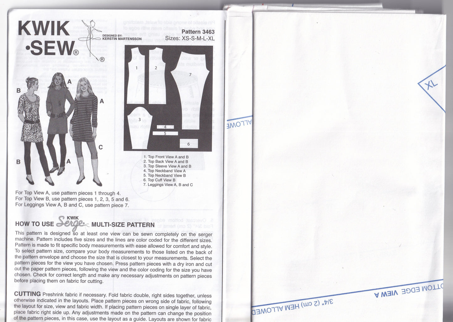 Kwik Sew 3463 Womens Stretch Knit Tunic Tops & Leggings Out Of Print Paper Sewing Pattern Size XS - XL UNCUT Factory Folded