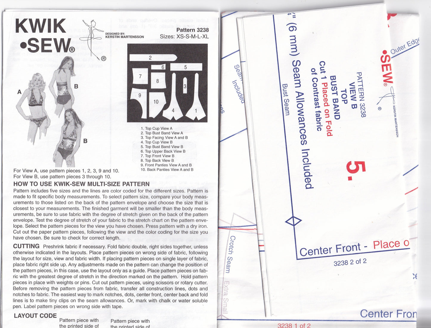 Kwik Sew 3238 Womens Halter Bikinis & Swimsuits Out Of Print Paper Sewing Pattern Size XS - XL UNCUT Factory Folded