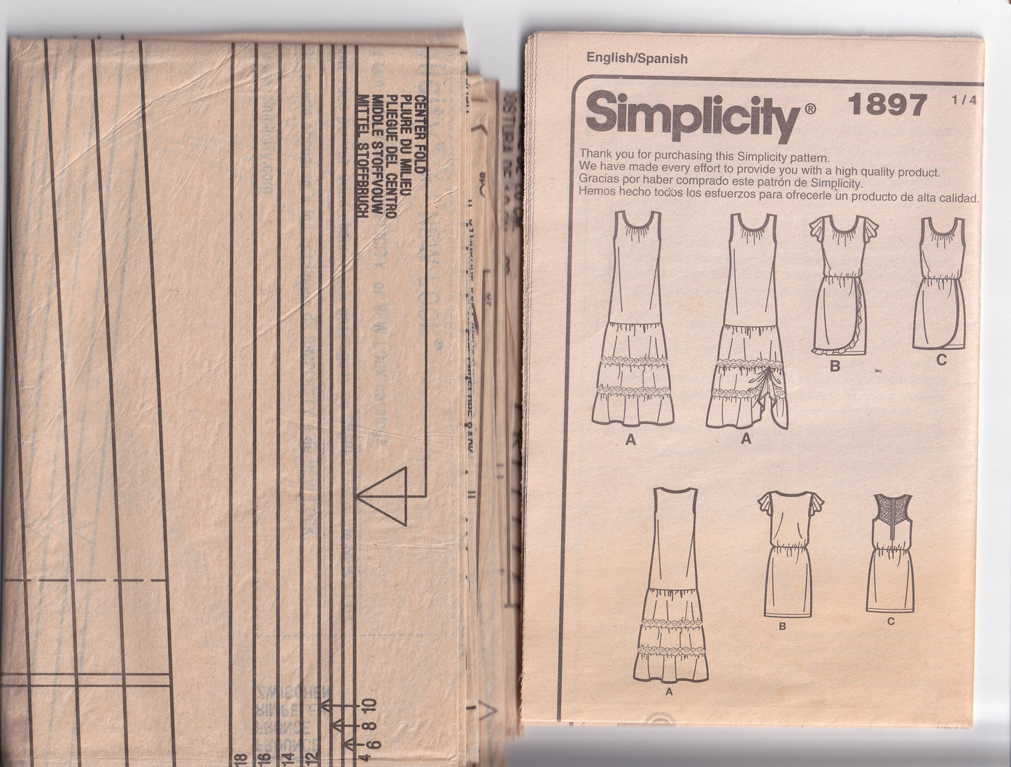 Simplicity 1897 Womens SUEDE SAYS Pullover Evening Dresses Out Of Print Paper Sewing Pattern Size 4 - 18 UNCUT Factory Folded